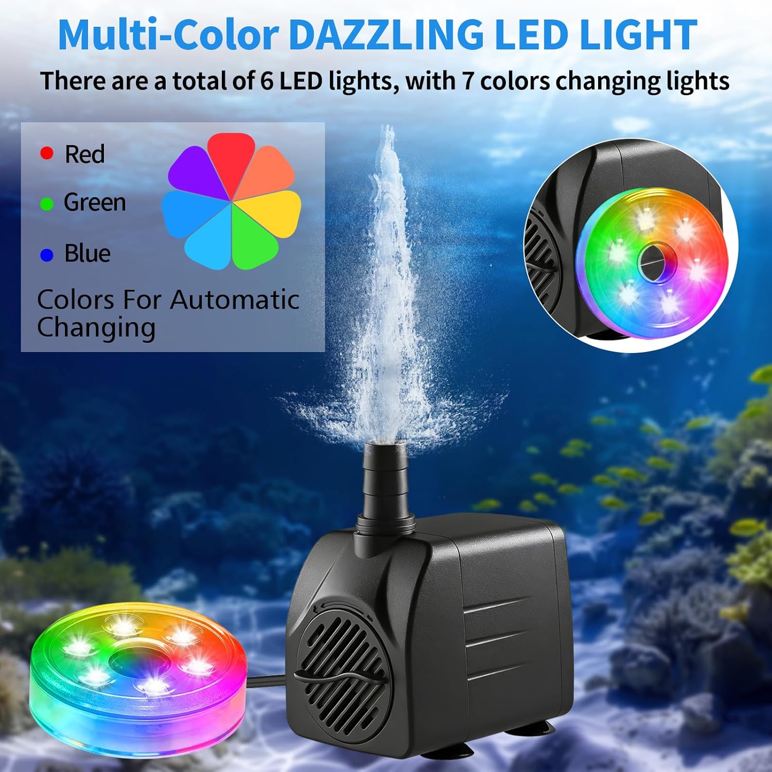 مضخة مياه غاطسة 210GPH مع إضاء - مراجعة Pond Light Submersible وسعره