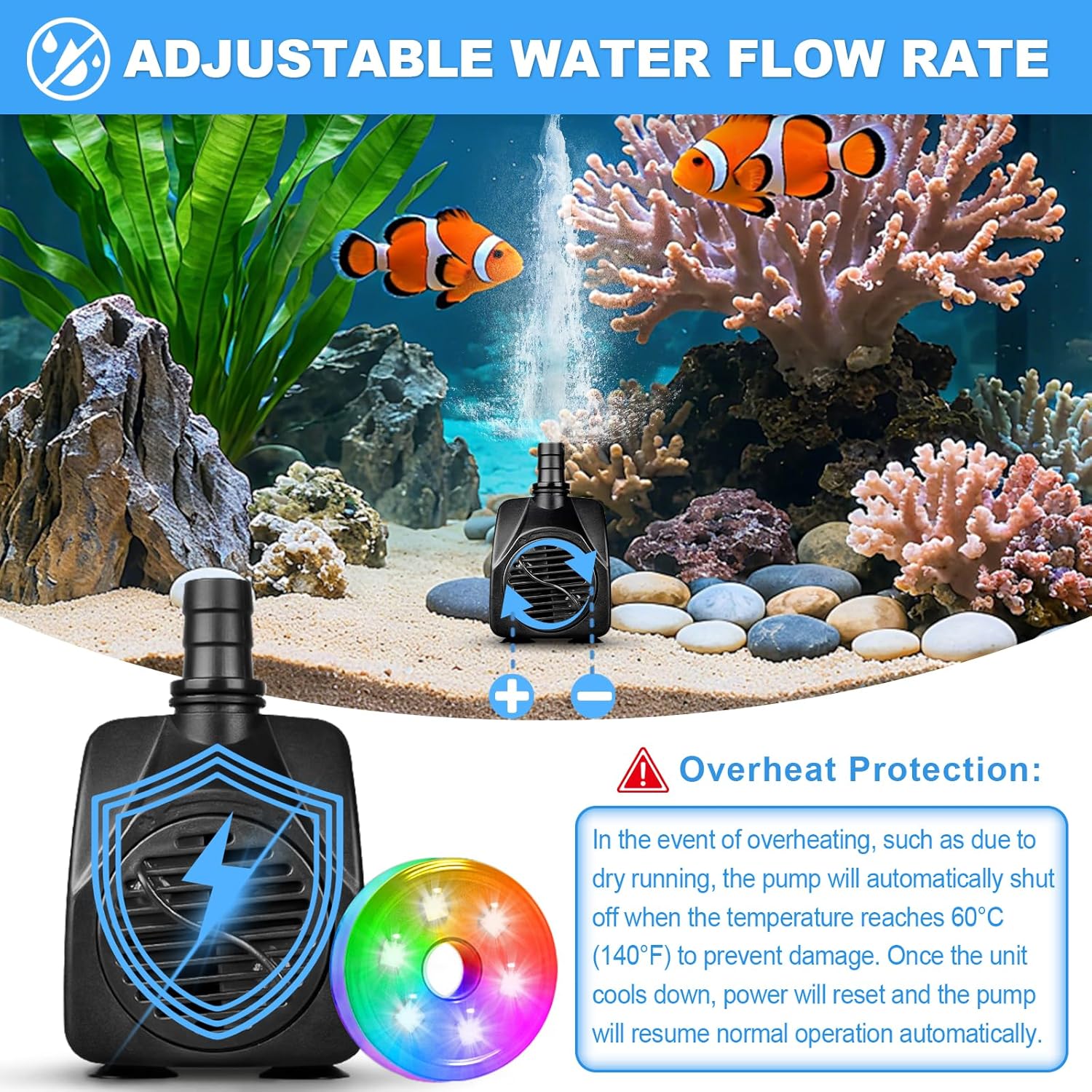 مضخة مياه غاطسة 210GPH مع إضاء - مراجعة Pond Light Submersible وسعره
