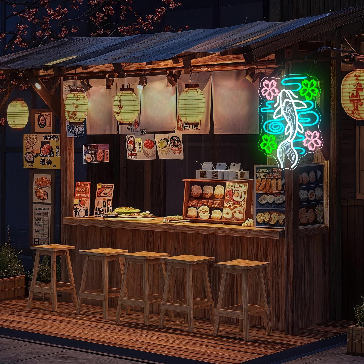 لافتة نيون على شكل سمكة الكوي، - مراجعة Outdoor Lighting Restaurant وسعره